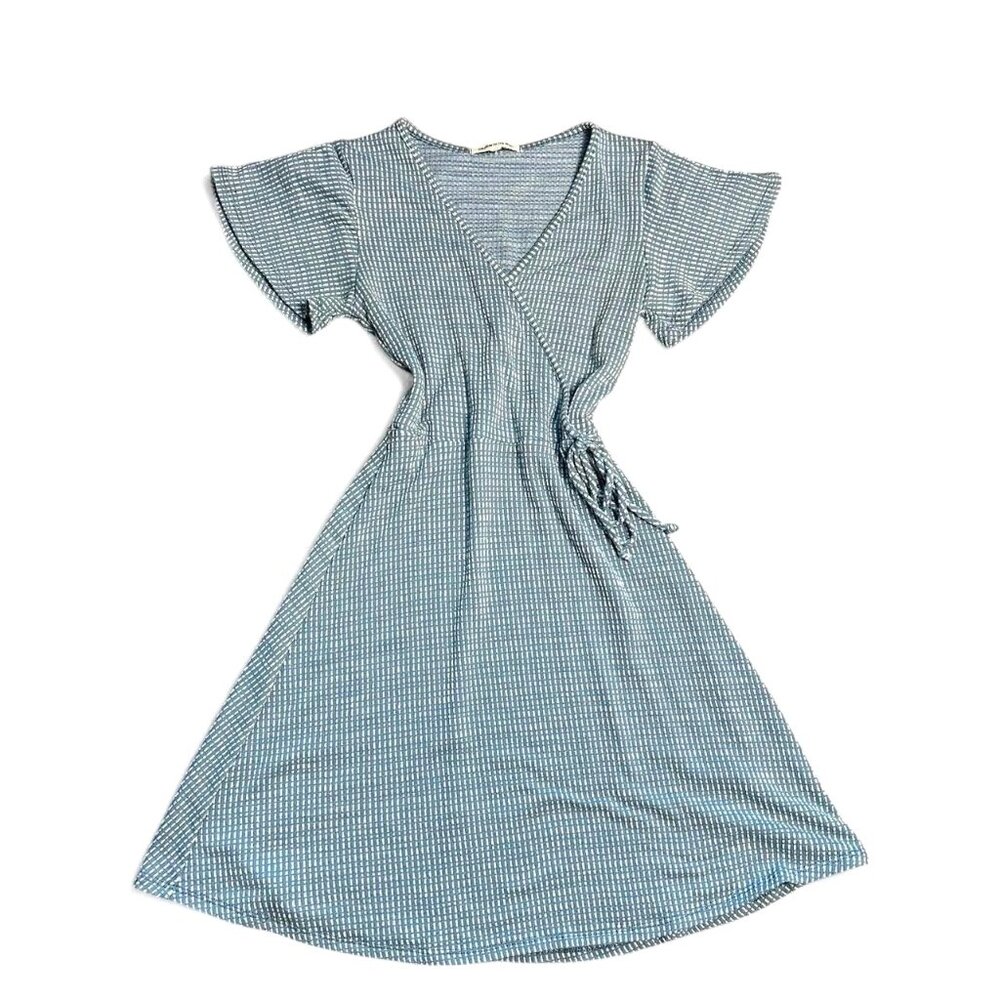 Blue and White Wrap Style Summer Dress